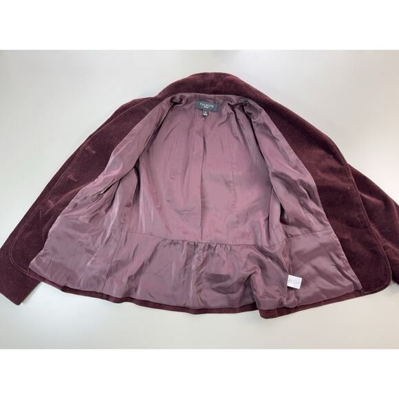 Talbots Womens Blazer Petite 6P Burgundy Velvet Peplum Classic Preppy Academia - Picture 9 of 13